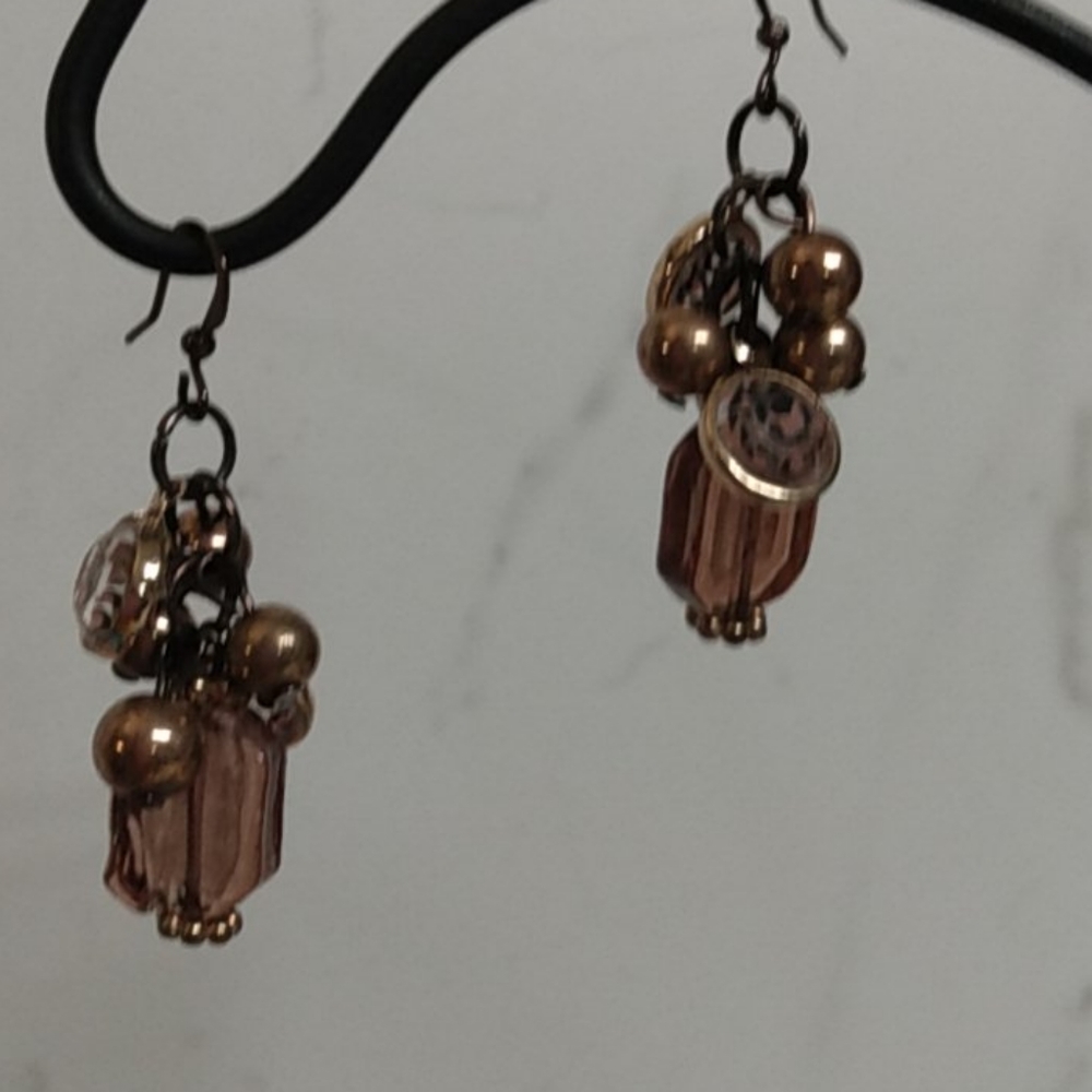 Brown Leopard Spot Glass Bead Earrings NWOT - Picture 3 of 7